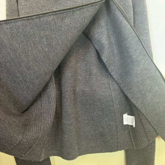 VINCE Wool Leather Moto Sweater Jacket Knit Asymmetrical Zip Funnel Minimalist - Picture 6 of 16